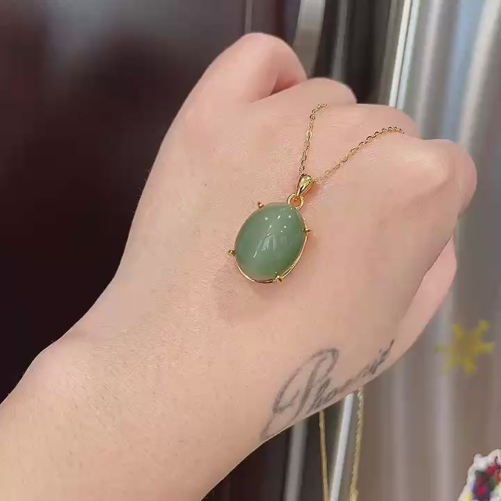 Certified Peppermint Green Jade Pendant | Natural Nephrite Oval Necklace | 18K Gold Plated 925 Silver | Minimalist Luxury Jewelry