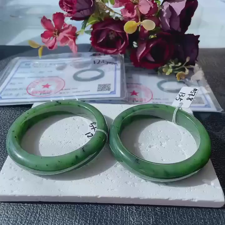 Certified Natural Nephrite Jade Bangle Bracelet ,Rich Green Jade Bangle,Size 57-58mm, Classic Round Jade Bracelet, Gift for He