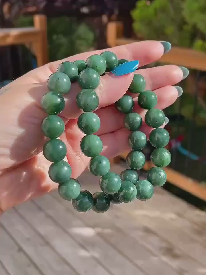 Certified Natural Green- Blue Jade Bracelet, 12mm Jade Beaded Bracelet, Natural Jade Bracelet, Large Beaded Bracelet, Real Jade Gift