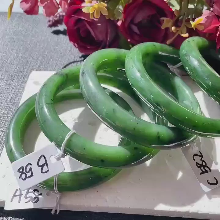 Certified Natural Nephrite Jade Bangle Bracelet ,Rich Green Jade Bangle, Size 58-59mm, Classic Round Jade Bracelet, Gift for Her