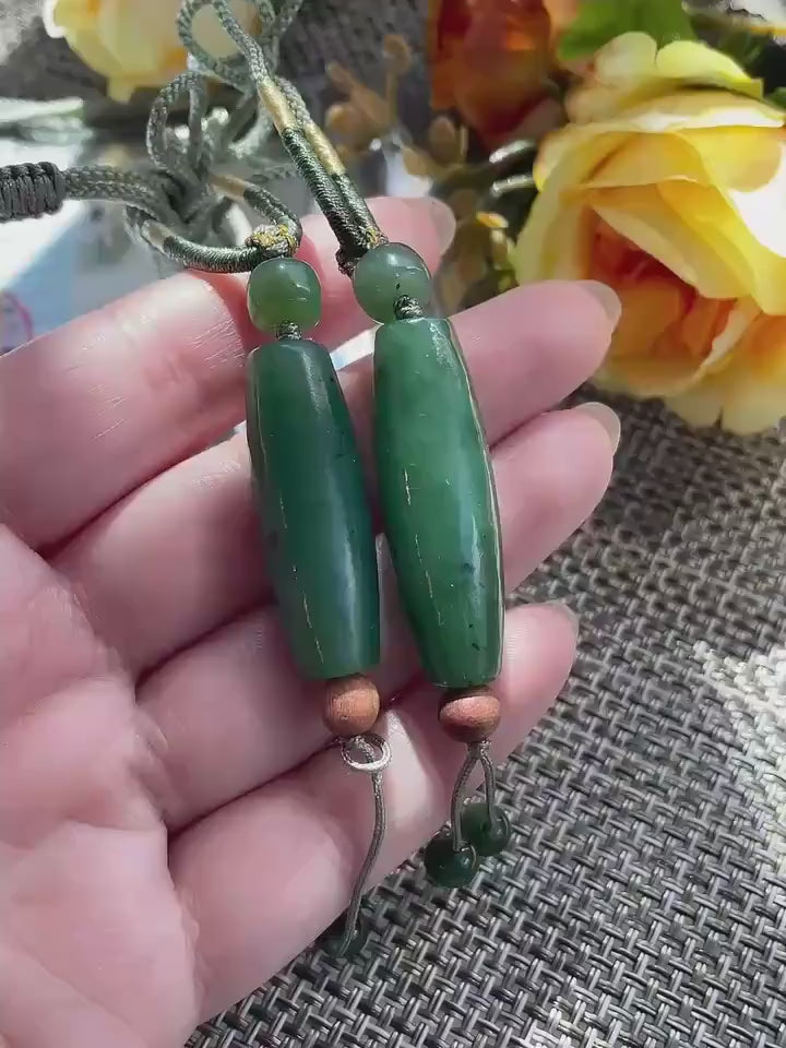 Natural Green Jade Barrel Pendant Necklace | Hand Carved Nephrite Jade Pendant | Adjustable Cord Necklace | Artisan Jade Jewelry