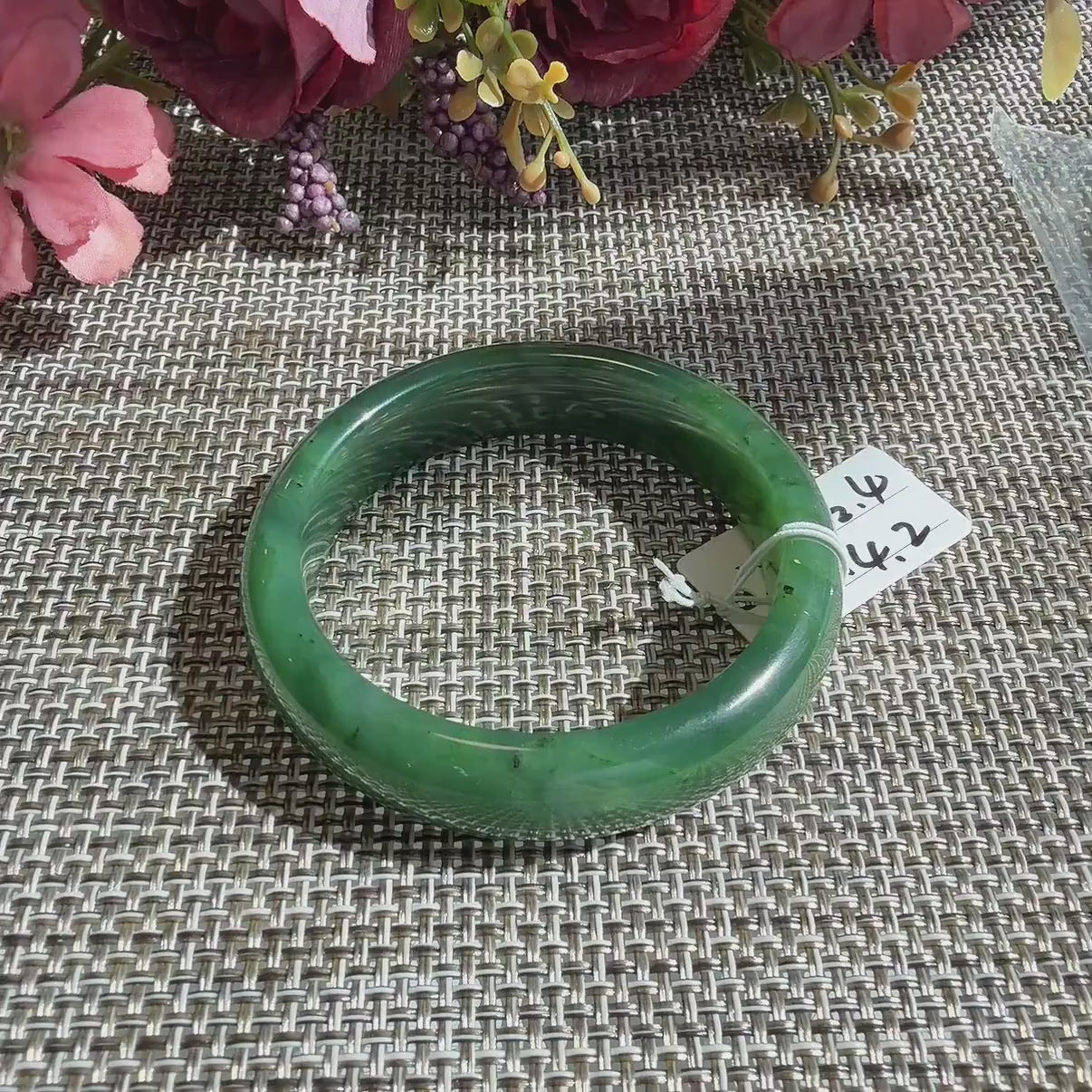 Natural Nephrite Jade Bangle Bracelet | Deep Green Jade Wide Bangle | Small Size Bangle 52.4mm | Classic Round Jade Bracelet | Gift for Her