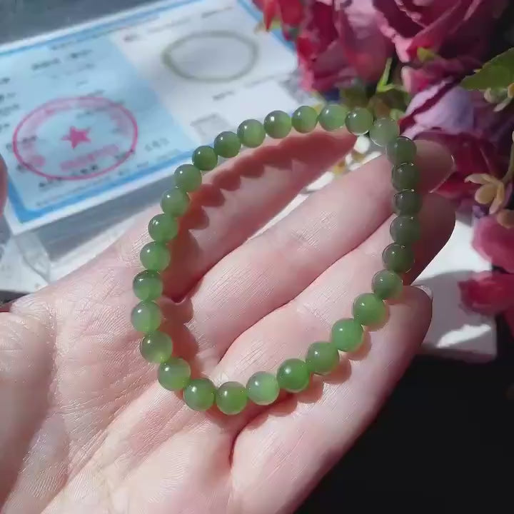Natural Green Jade Slim Bracelet ,6mm Icy Translucent Certified Jade Bracelet, Slim Green Jade Bracelet, Jade Minimalist Bracelet