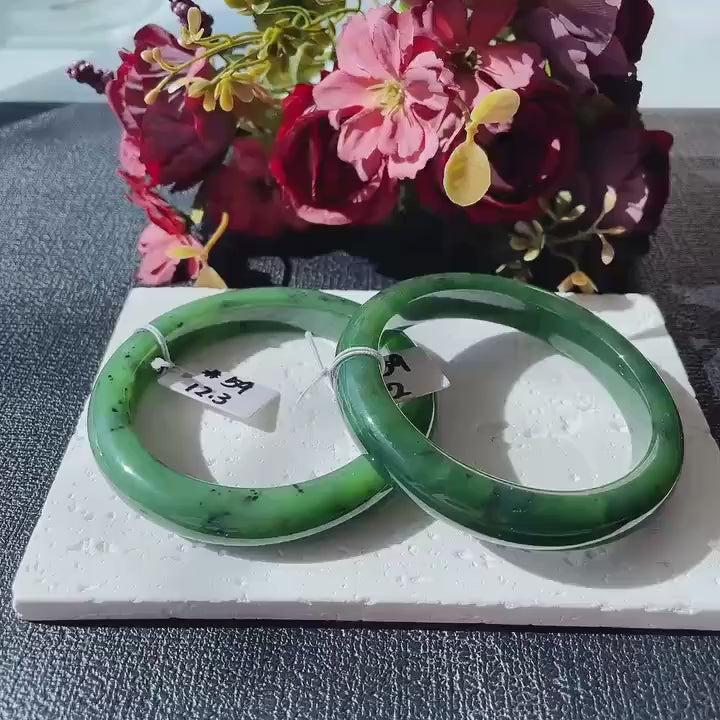 Certified Natural Nephrite Jade Bangle Bracelet ,Rich Green Jade Bangle,Size 59mm, Classic Round Jade Bracelet, Gift for He