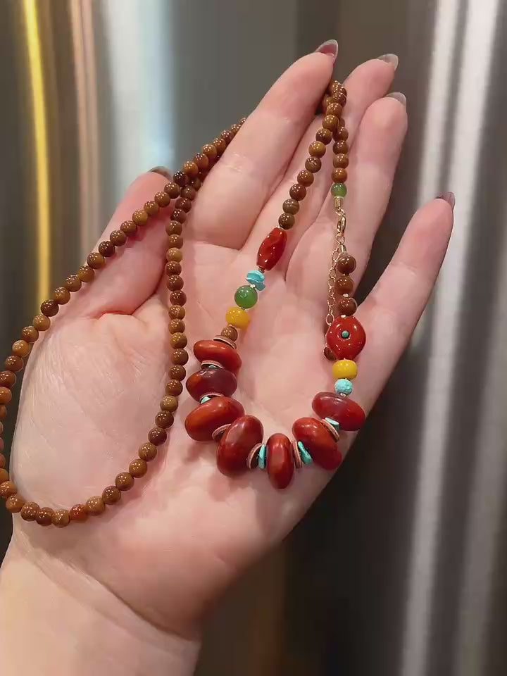 Certified Natural Fire Agate Nanhong Necklace ,Rare One-of-a-Kind Piece, High Grade Red Agate Necklace