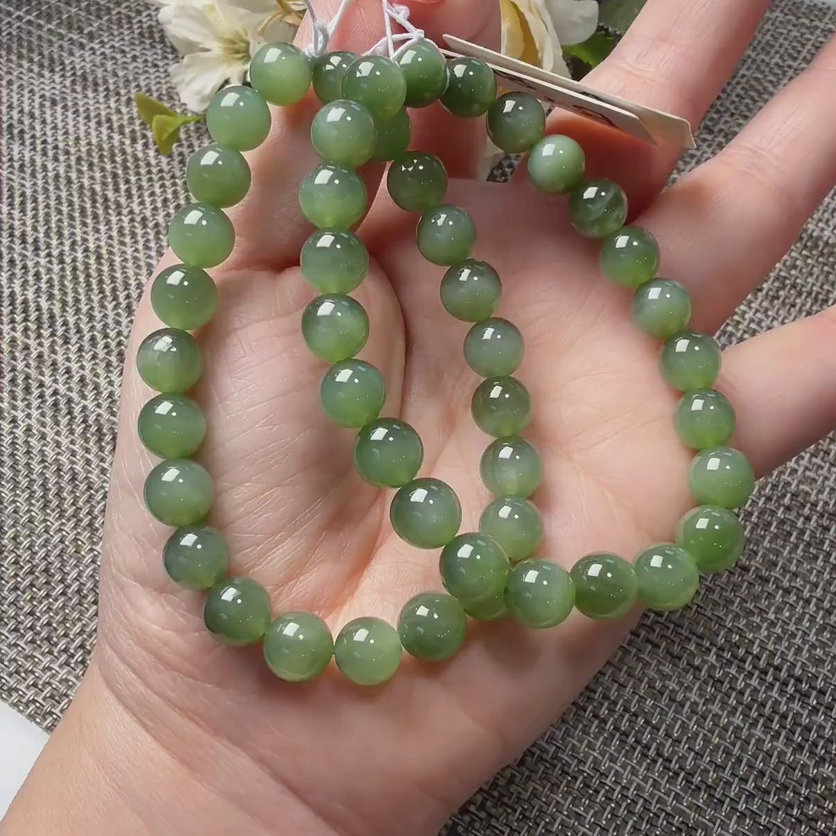Certified 8mm Natural Green Nephrite Jade Bracelet, Icy Translucent Jade Beads, Subtle Cat Eye Effect, One of a Kind