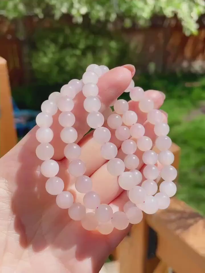 Natural Pink Jade Bracelet， 6mm Beads  Size 5-8 Inch Jade Bracelet ，Icy Translucent ，Minimalist Jewelry， Gift for Her