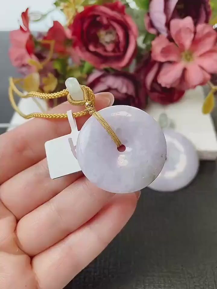 Certified Natural Lavender Jadeite Donut Pendant ,Peace Coin Necklace ,Round Jade ,Adjustable Cord Necklace, Minimalist Jade Jewelry Gift
