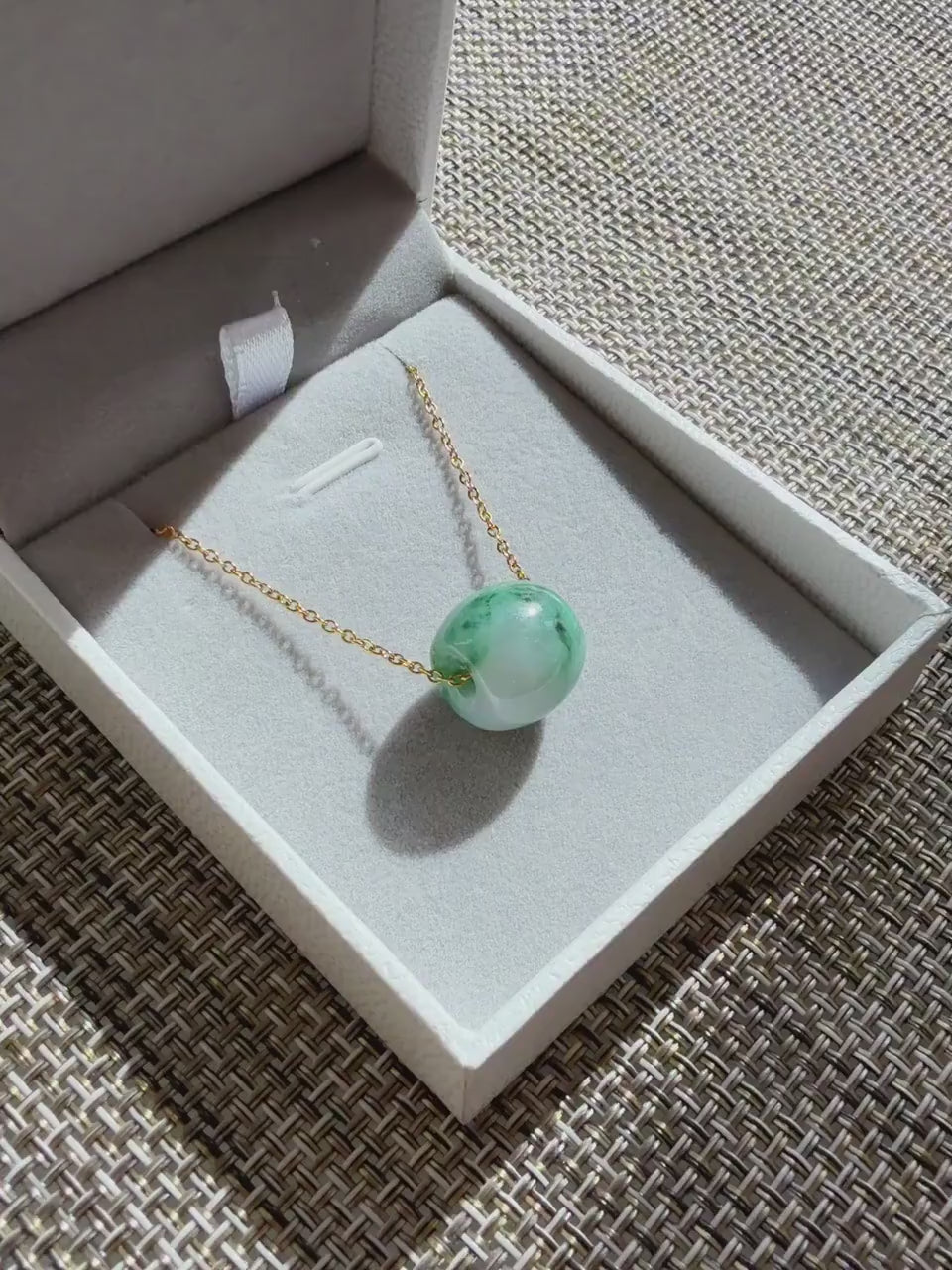 Natural Green Jadeite Rollo Bead Necklace, 13x14mm Jadeite Pendant, Minimalist Green Jadeite Jewelry, Certificate Included