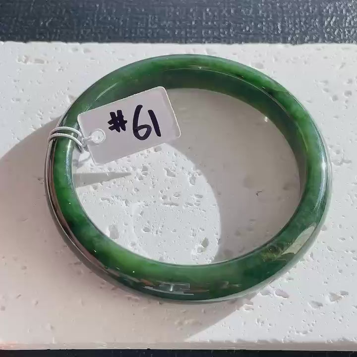Certified Natural Jade Large Size Bangle, 61mm Size Minimalist Bangle Bracelet, Deep Green Jade Bangle