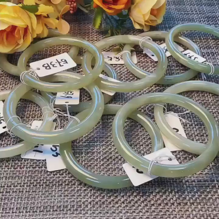 Certified Natural Green Jade Bangle , Iced Lake Green Slim Nephrite Jade Bangle , 53-60mm Size Jade Bangle Bracelet