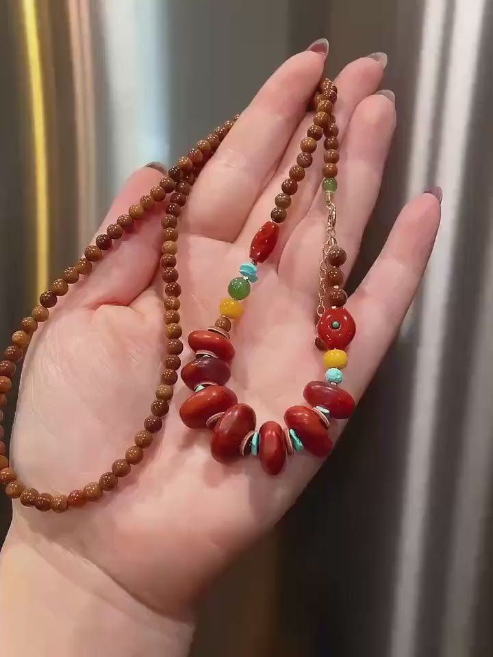 Certified Natural Fire Agate Nanhong Necklace ,Rare One-of-a-Kind Piece, High Grade Red Agate Necklace