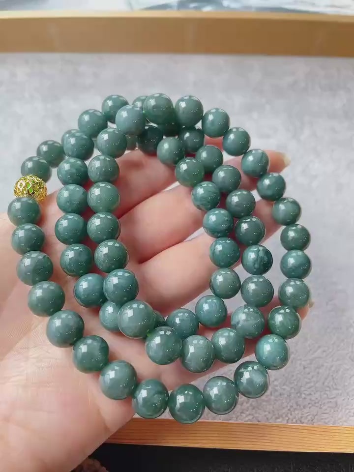 Certified Natural Blue Jadeite Beaded Necklace, 10mm Jadeite Chain Necklace, Minimalist Jadeite Long Chain