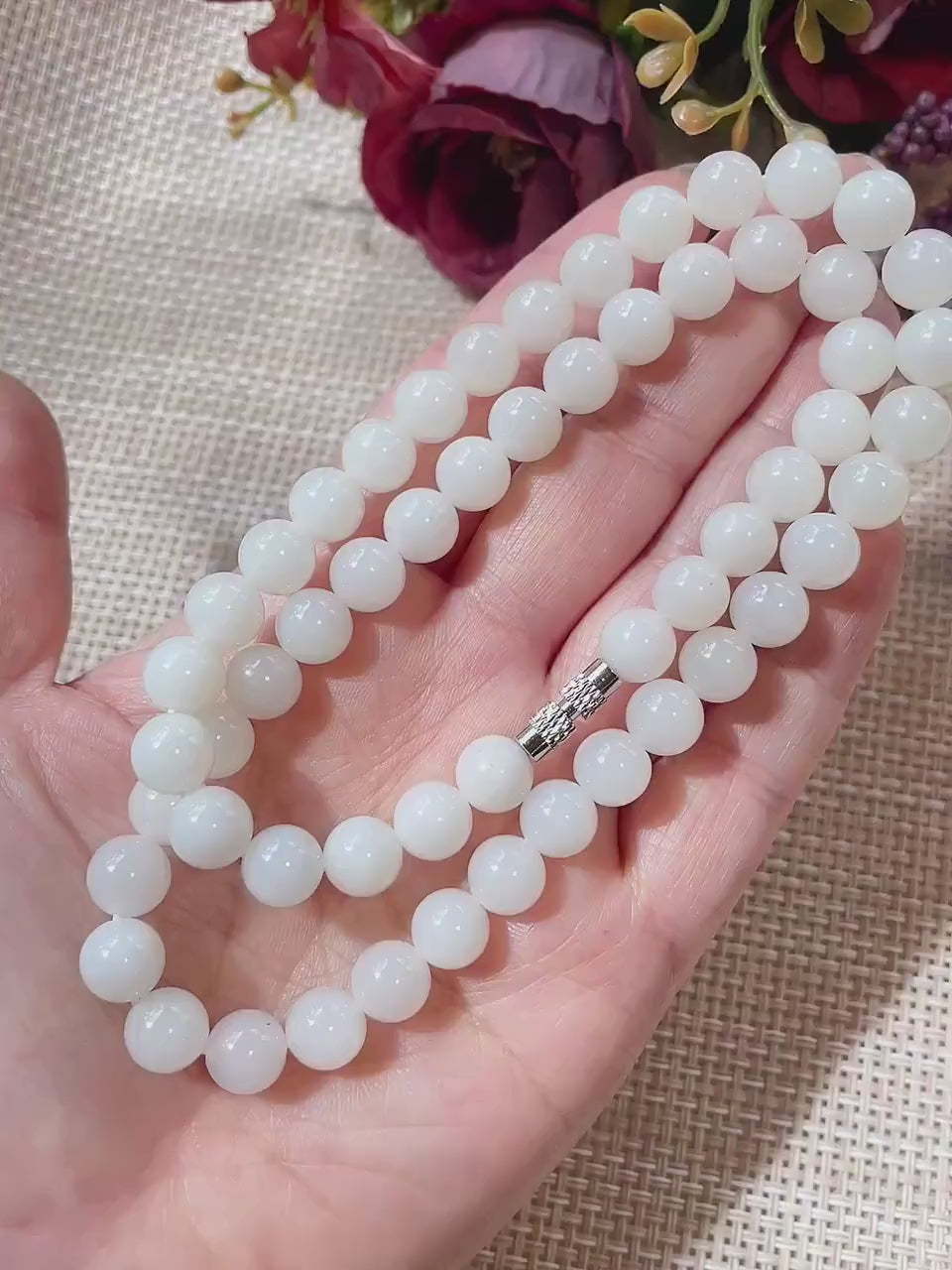 Natural White Jade 8mm Necklace, Creamy White Beaded Jade Necklace, Certified Minimalist Jade Chain, 8mm Nephrite White Jade, Jade Gift