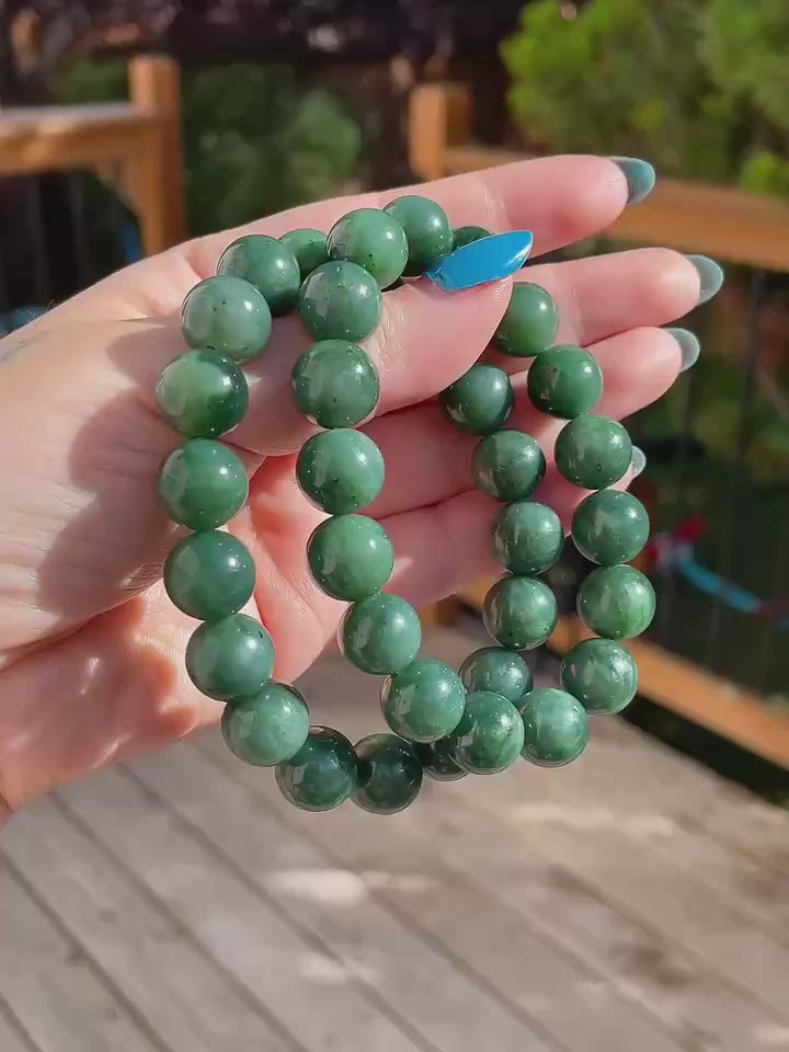 Certified Natural Green- Blue Jade Bracelet, 12mm Jade Beaded Bracelet, Natural Jade Bracelet