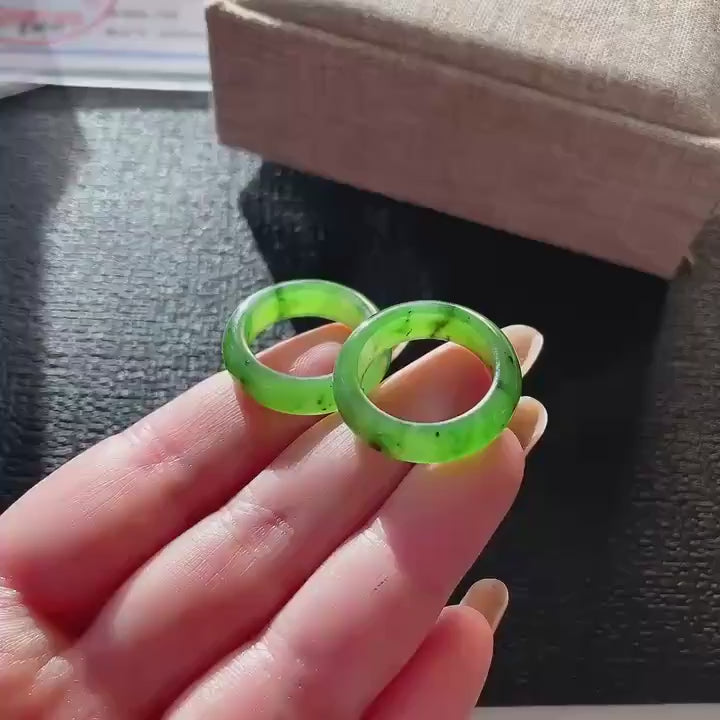 Certified Natural Green Jade Ring, Jade Band, Minimalist Nephrite Jade Ring 6-8 Size Ring