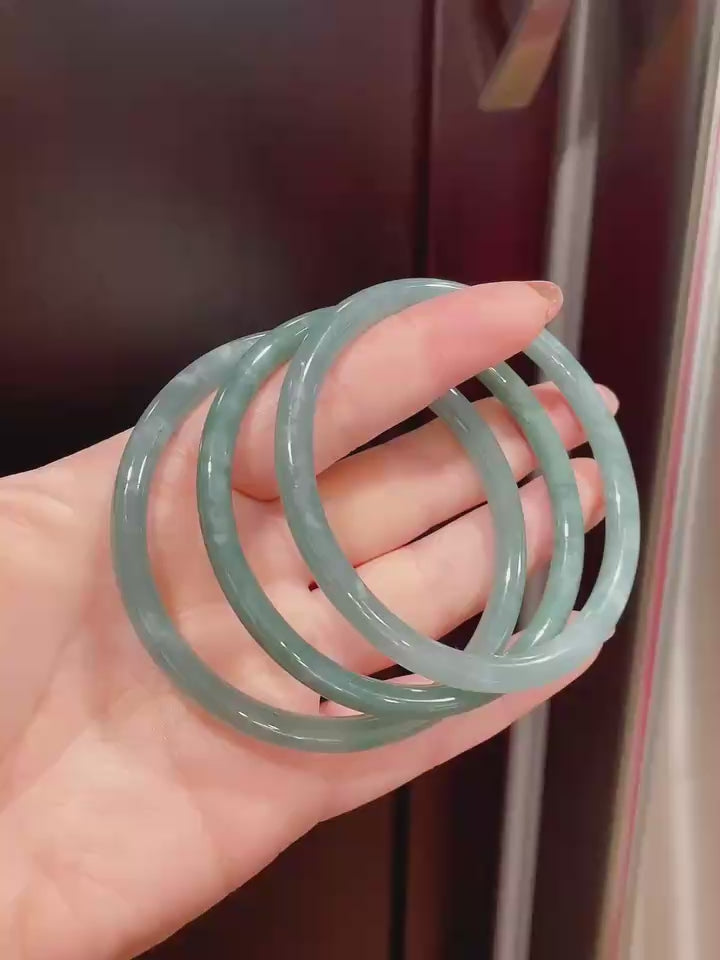 Certified Blue Jadeite Slim Bangle Bracelet, Grade A Natural Jadeite Bangle, 55-61 Size Bangle