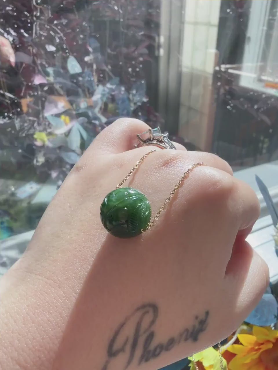 Natural Green Nephrite Jade Carved Sphere Necklace, 16mm Jade Ball Pendant, Minimalist Green Jade Jewelry, Adjustable Gold Chain