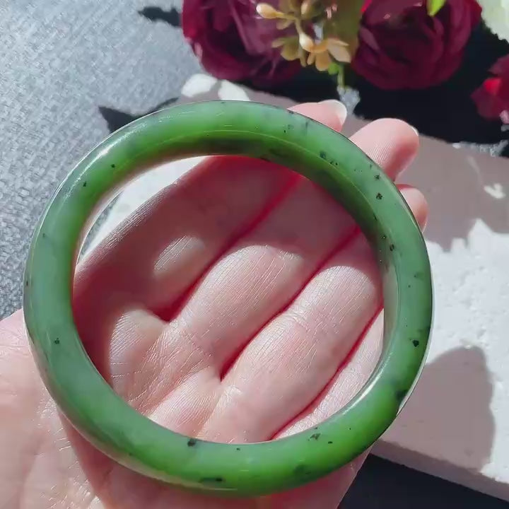 DEAL! Certified Natural Nephrite Jade Bangle Bracelet ,Rich Green Jade Bangle, Minor Flaws Size 57-58mm,  Jade Bracelet, Gift for Her