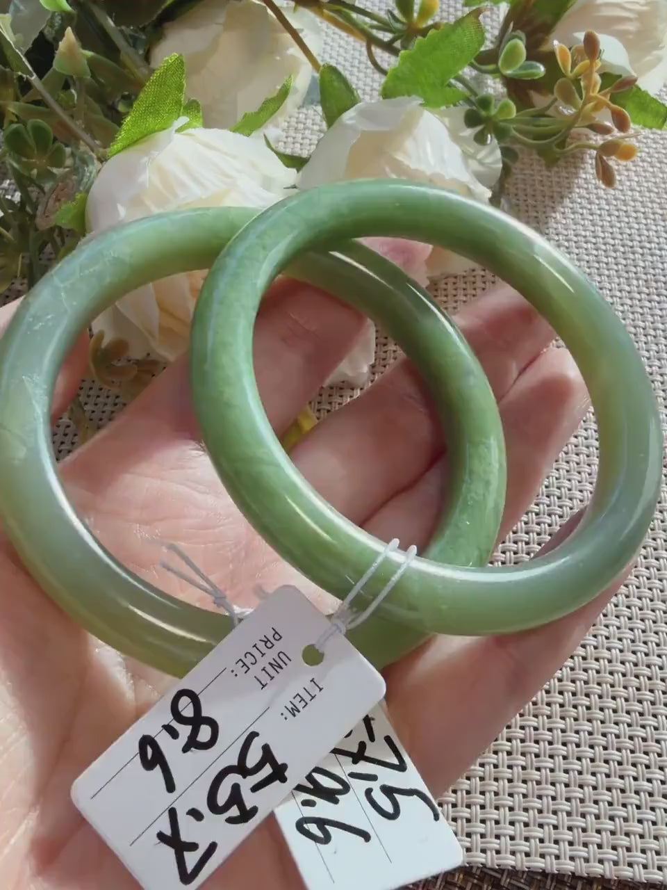 Certified Natural Icy Nephrite Jade Bangle, Vivid Green Two Tone Jade, Water Grass Pattern Jade, 55-57.5mm Round Bangle, One of a Kind