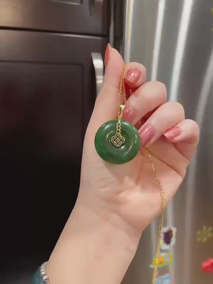 Certifeid Natural Green Jade,  Large Donut Pendent, Nephrite Jade Peach Pendent, Rich Green Jade Circle Pendent,Jade Jewelry