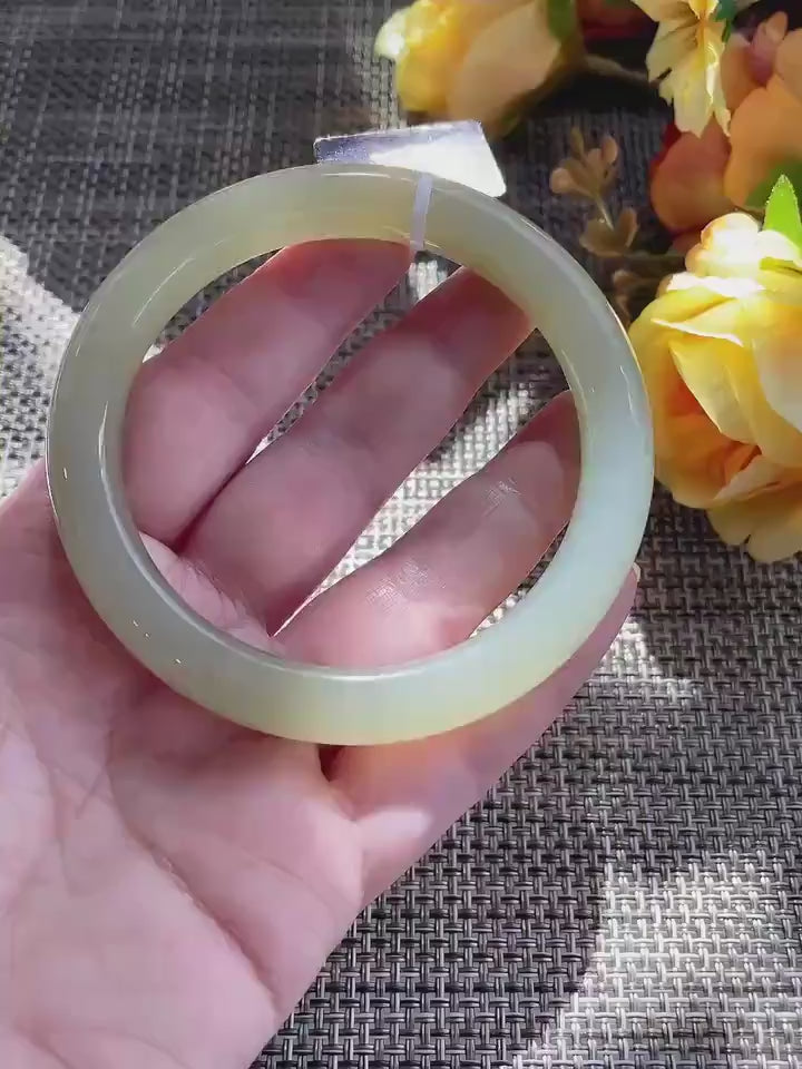 Certified Natural Icy Celadon Nephrite Jade Bangle Bracelet , Translucent Fine Jade Bracelet , 59.3mm Round Jade Bangle , Gift for Her