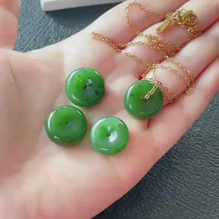 Certified Minimalist Green Jade Donut Pendent Necklace, Nephrite Jade Pendent, Rich Green Jade Jewelry