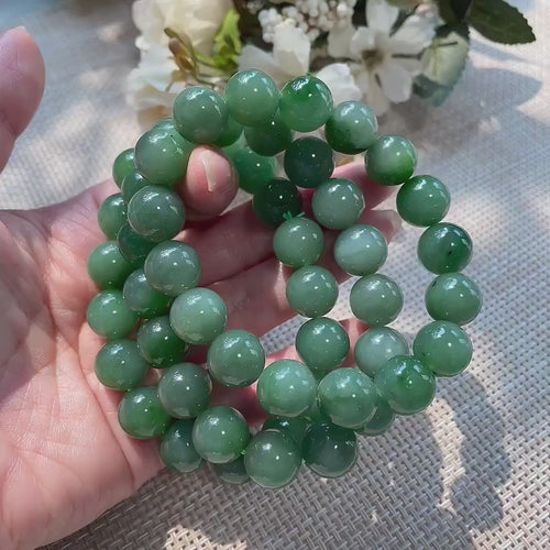 Certifeid Green Jade Bracelet ,12mm Green Jade Bracelet , Natural Nephrite Beads, Minimalist Luxury Jewelry, Certified Jade Gift