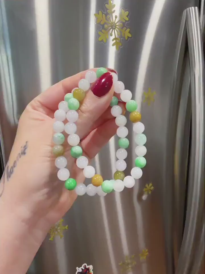 Certified Natural Jadeite Beaded Bracelet, 8mm Multi Color Grade A Jadeite Bracelet, Natural Green Jadeite, Real Jade Bracelet