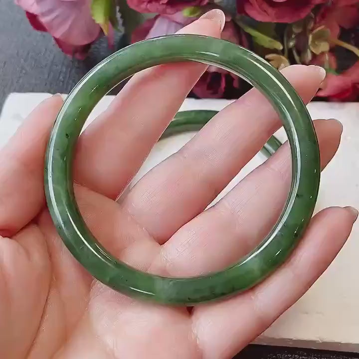 DEAL！Certified Natural Green Jade Slim Bangle, 55-61 Size Minimalist Bangle Bracelet, Dark Green Jade Bangle, Natural Jade Bangle Bracelet