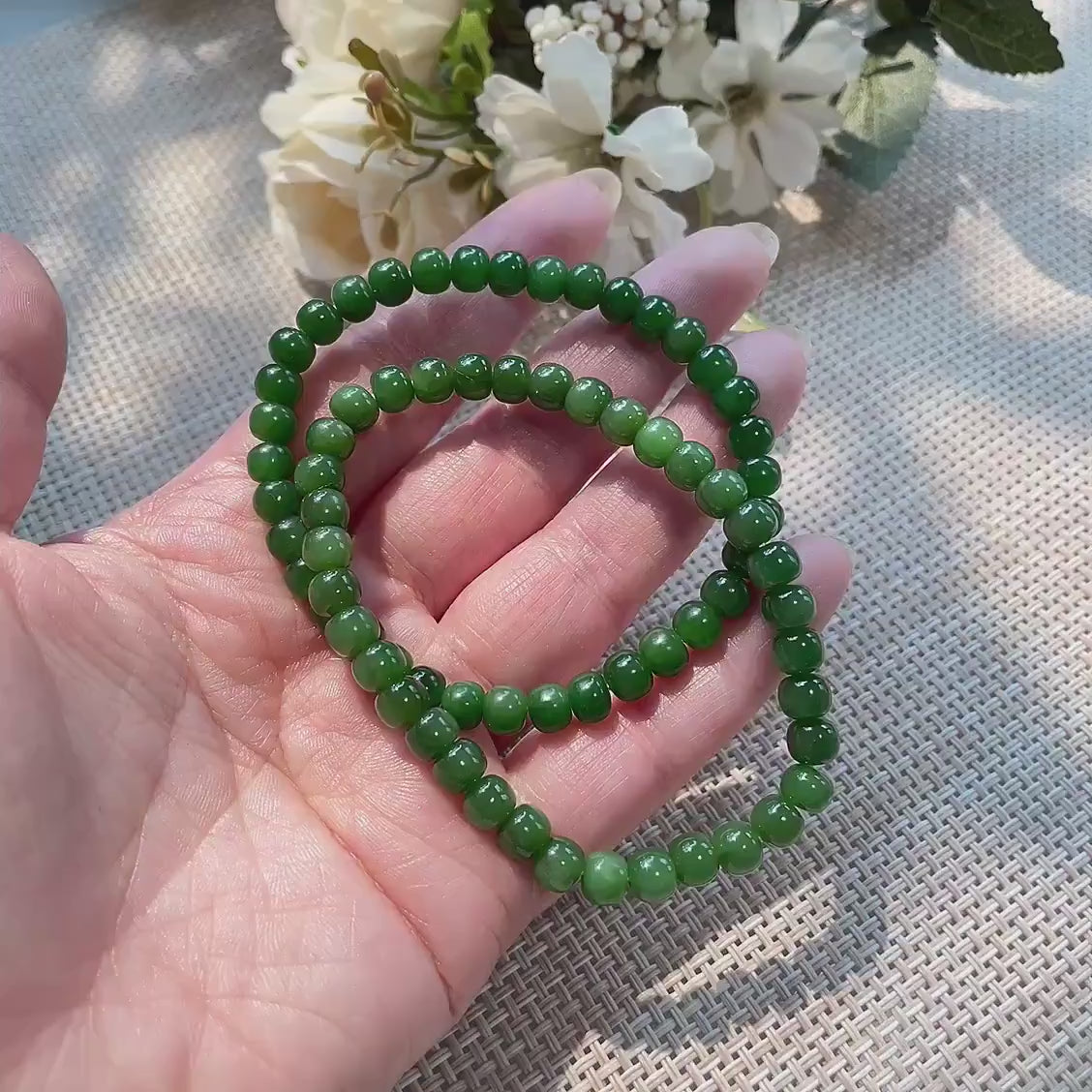Natural 6mm Spinach Green Nephrite Jade Bracelet | Certified Slim Green Jade Bead Bracelet | Stretch Bracelet | Everyday Jewelry
