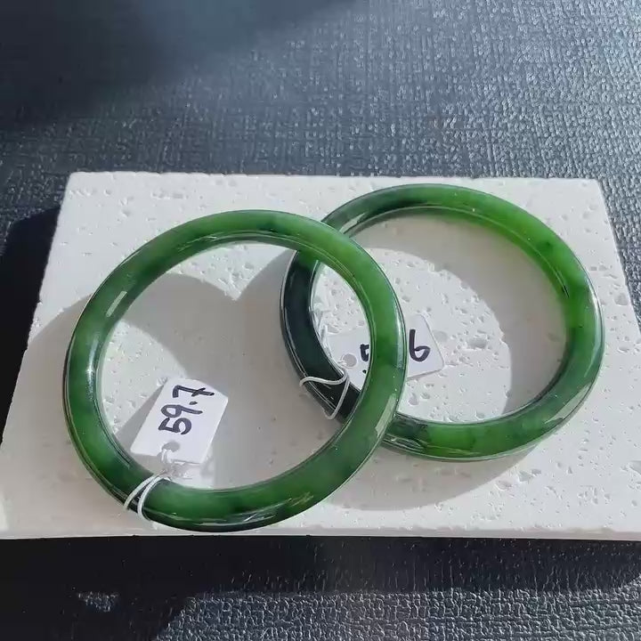 Certified Natural Nephrite Jade Slim Bangle, 59-60mm Large Size Minimalist Bangle Bracelet, Green Jade Bangle